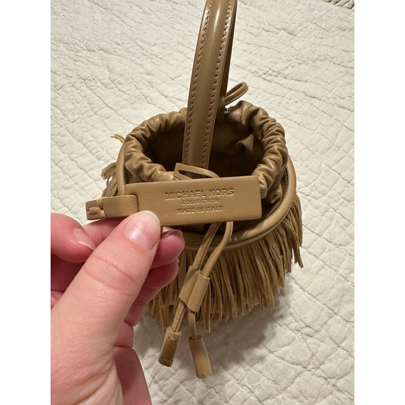 MICHAEL KORS COLLECTION Ischia Mini Leather and Fringe Bucket Bag Natural Peanut - Picture 14 of 14
